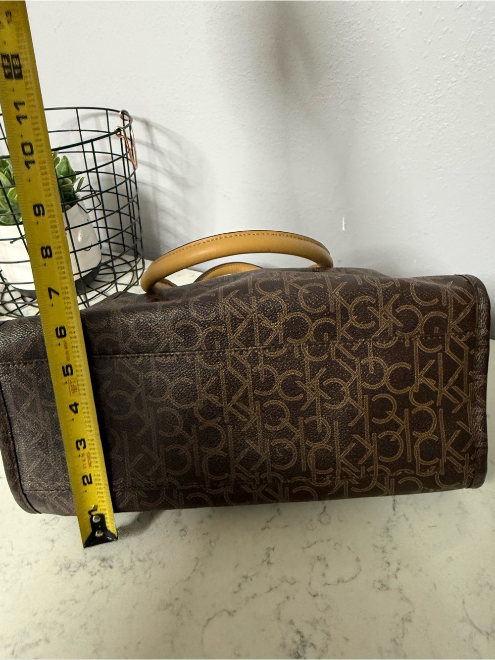 Calvin Klein Brown Monogram Satchel with Tan Handles - Picture 4 of 6